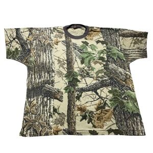 Vintage Ranger Shirt Mens 2XL Brown All Over Camo Pocket Hunting Tee Made USA